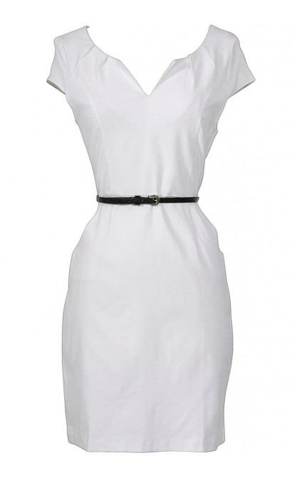 Melinda Belted Pencil Dress in White